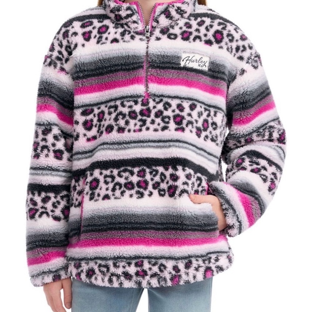 Hurley Girls Striped Fleece Quarter Zip Pullover